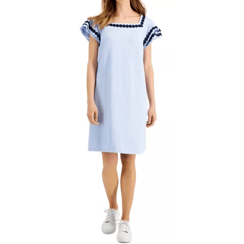 CHARTER CLUB Women's Flutter-Sleeve Lace Trim Dress PXL